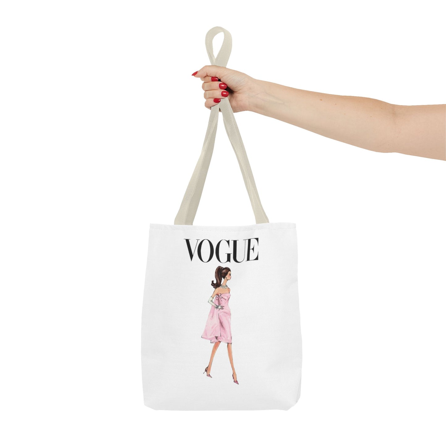 Vogue-Inspired Fashion Illustration Canvas Tote Bag – Chic Pink Dress Design