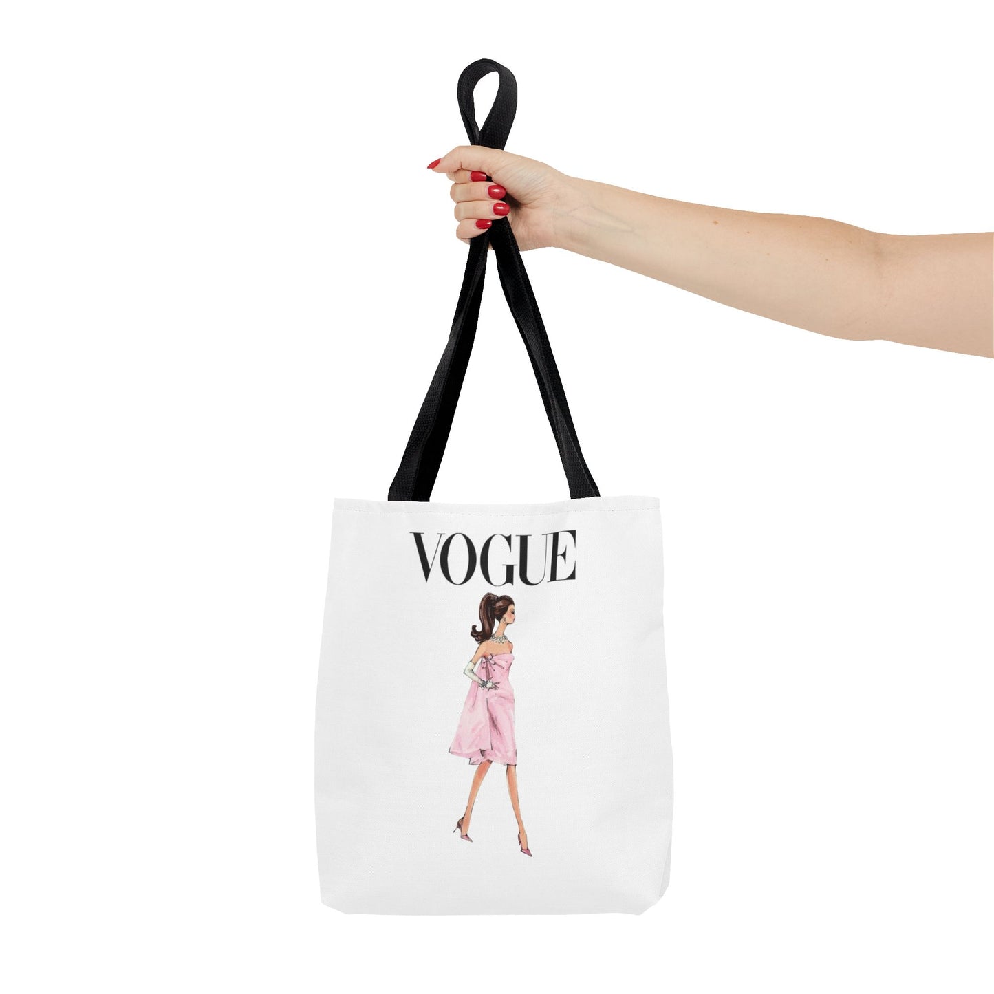 Vogue-Inspired Fashion Illustration Canvas Tote Bag – Chic Pink Dress Design