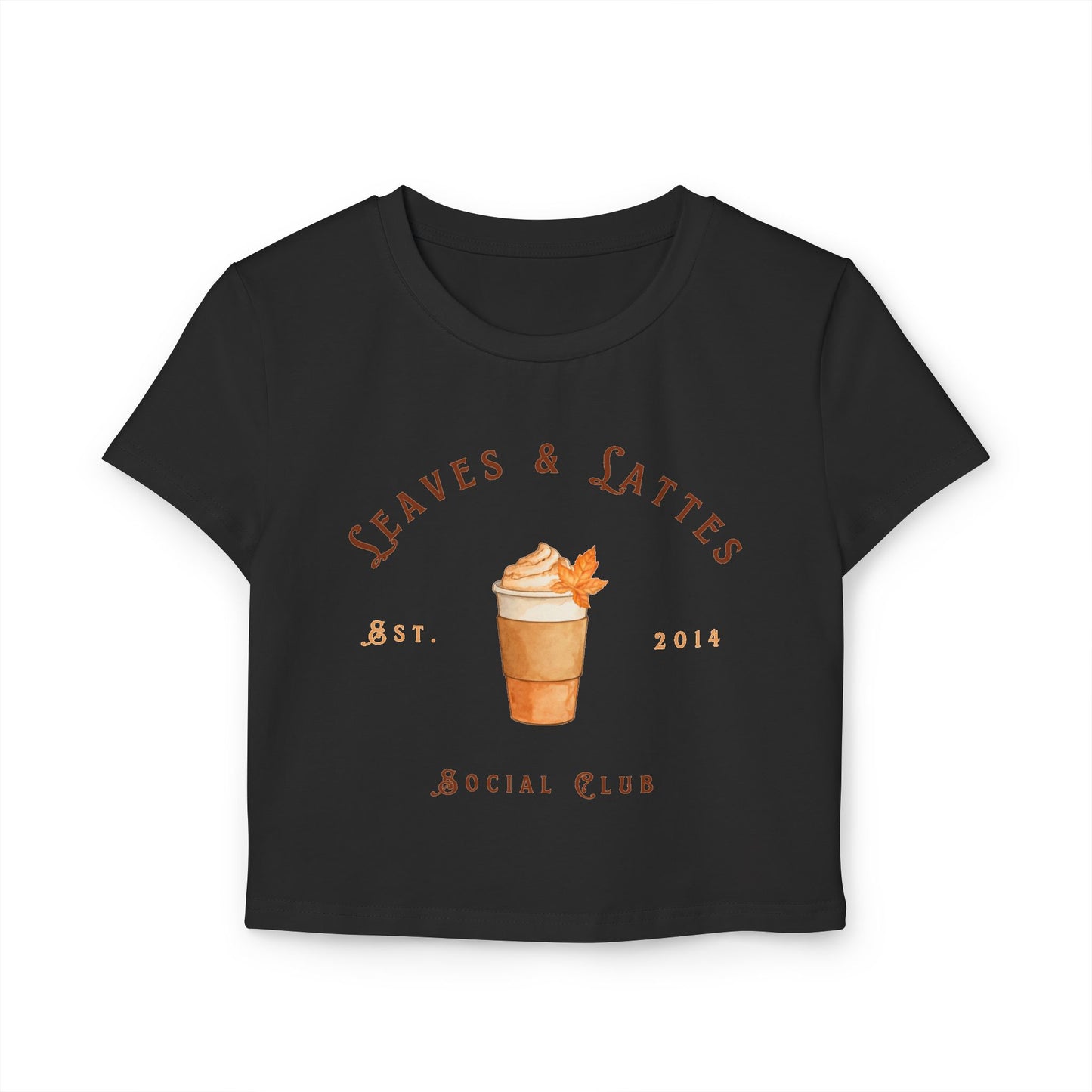 "Leaves & Lattes Social Club" - Aesthetic Fall Crop Top Tee