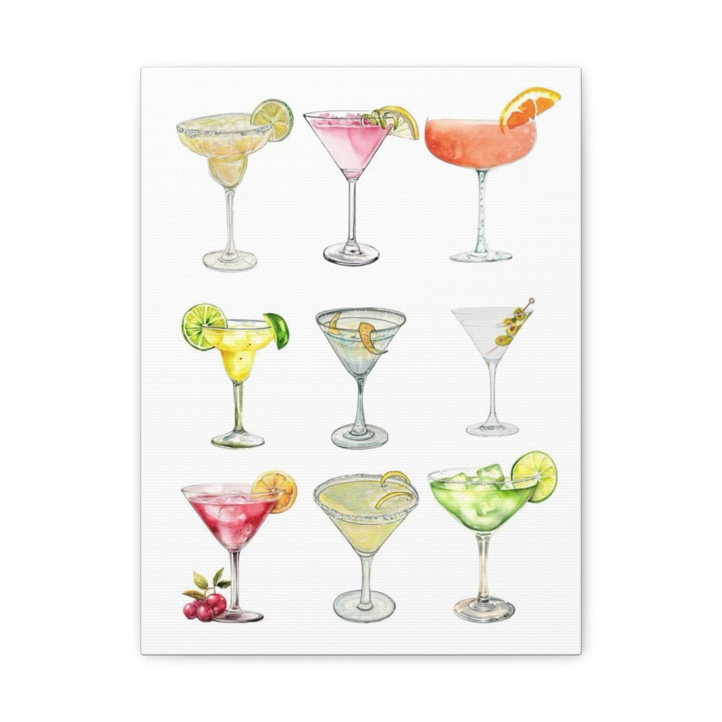 Chic Cocktail Art Canvas- 9 Classic Drinks | bar Cart & Kitchen Wall Art
