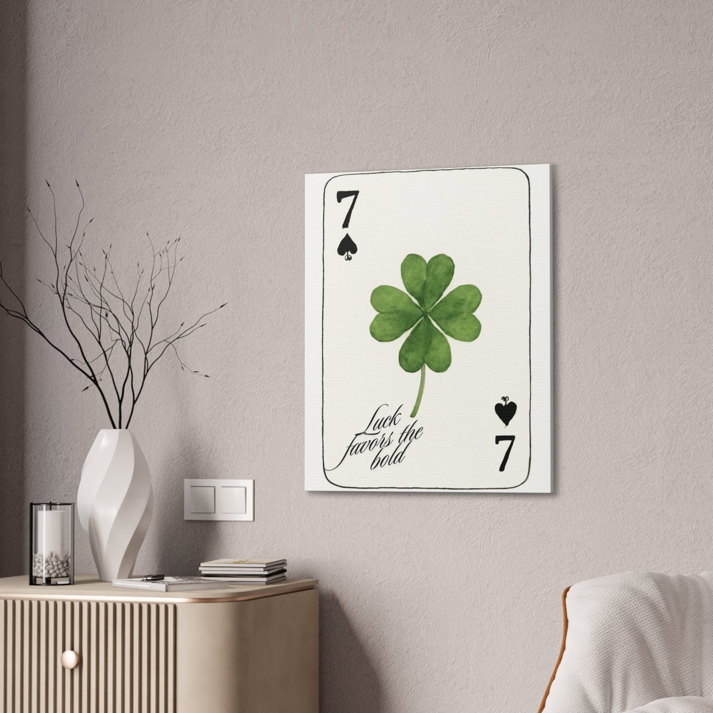"Luck Favors the Bold" – 7 of Spades Clover Wall Art Print, Home Decor