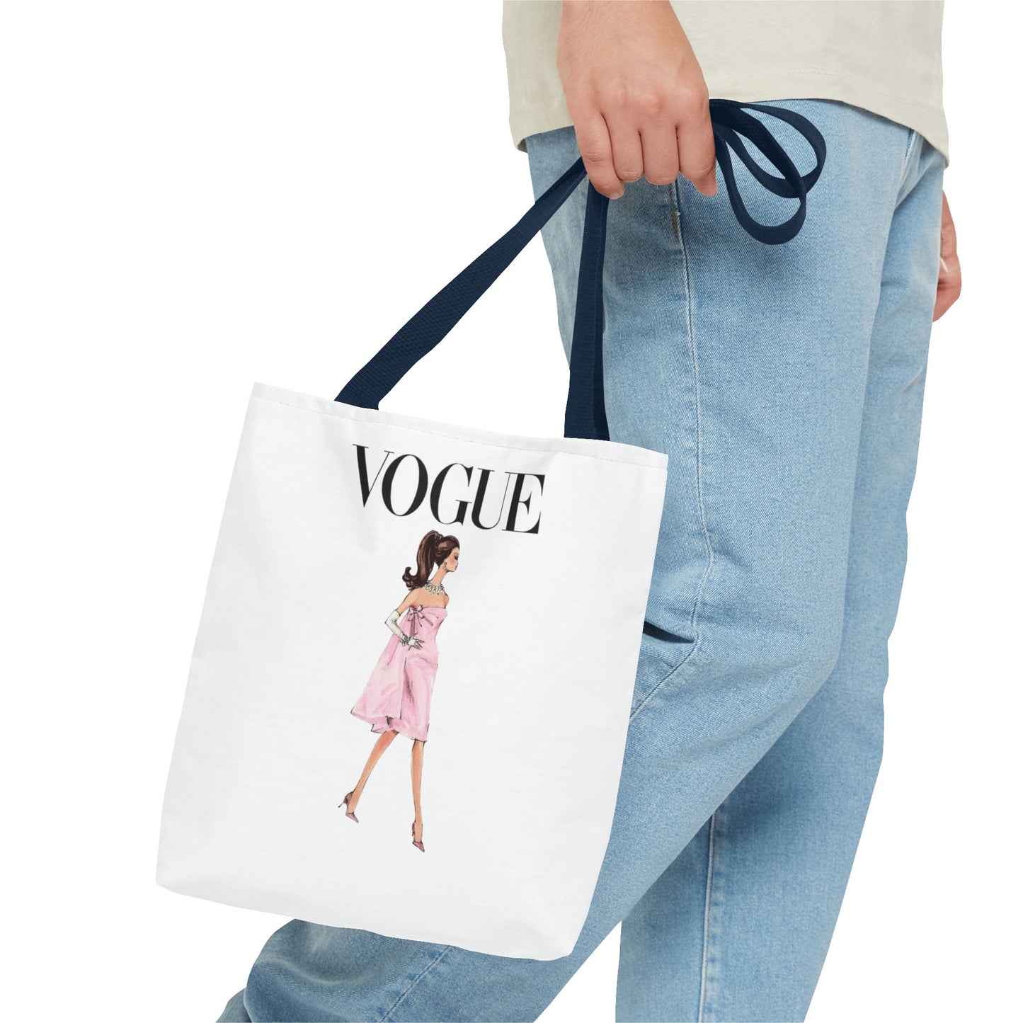 Vogue-Inspired Fashion Illustration Canvas Tote Bag – Chic Pink Dress Design