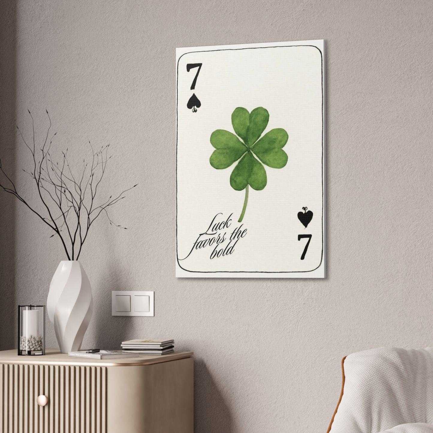 "Luck Favors the Bold" – 7 of Spades Clover Wall Art Print, Home Decor