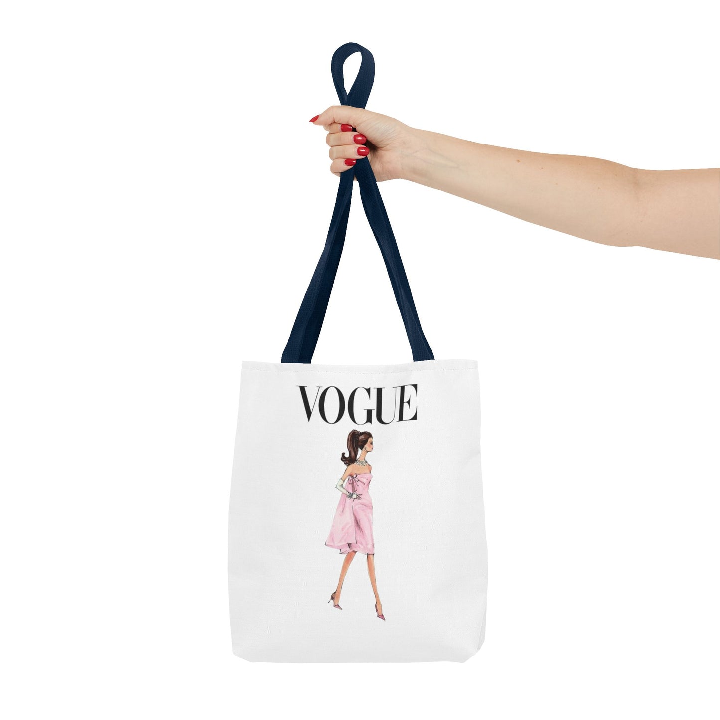Vogue-Inspired Fashion Illustration Canvas Tote Bag – Chic Pink Dress Design