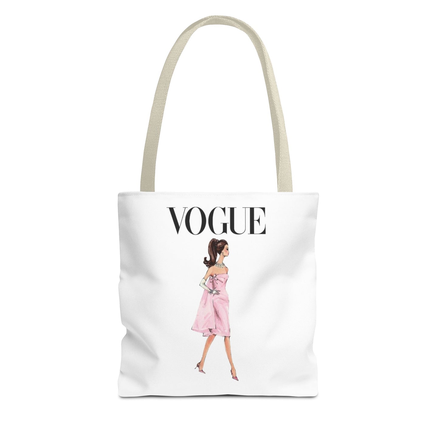 Vogue-Inspired Fashion Illustration Canvas Tote Bag – Chic Pink Dress Design