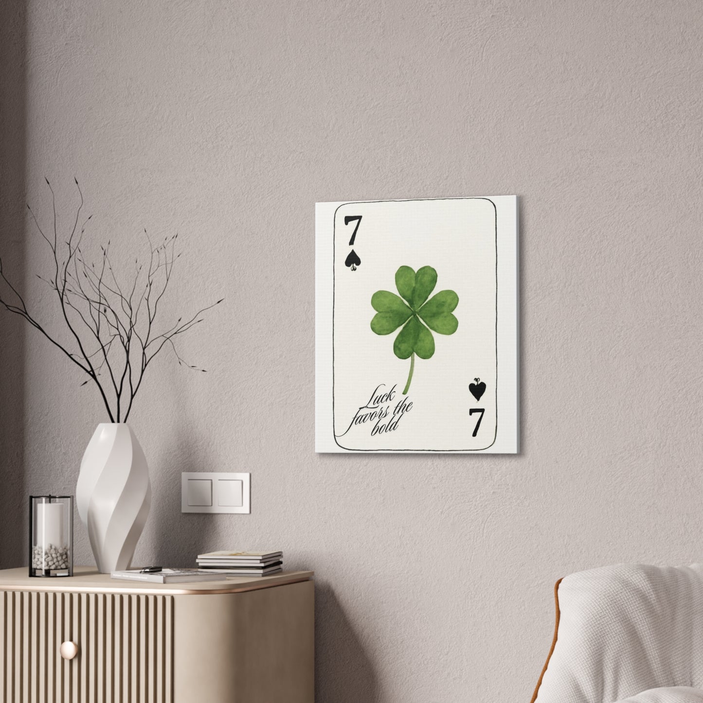 "Luck Favors the Bold" – 7 of Spades Clover Wall Art Print, Home Decor