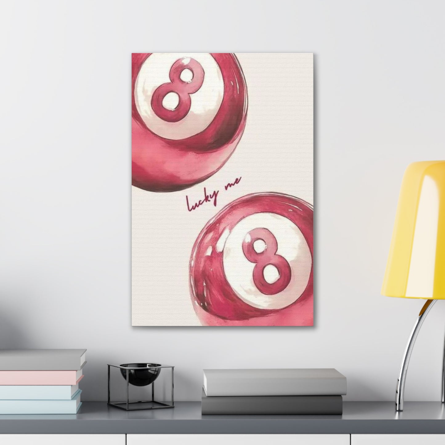 Lucky Me Pink 8-Ball Canvas Wall Art – Playful Retro Aesthetic Decor