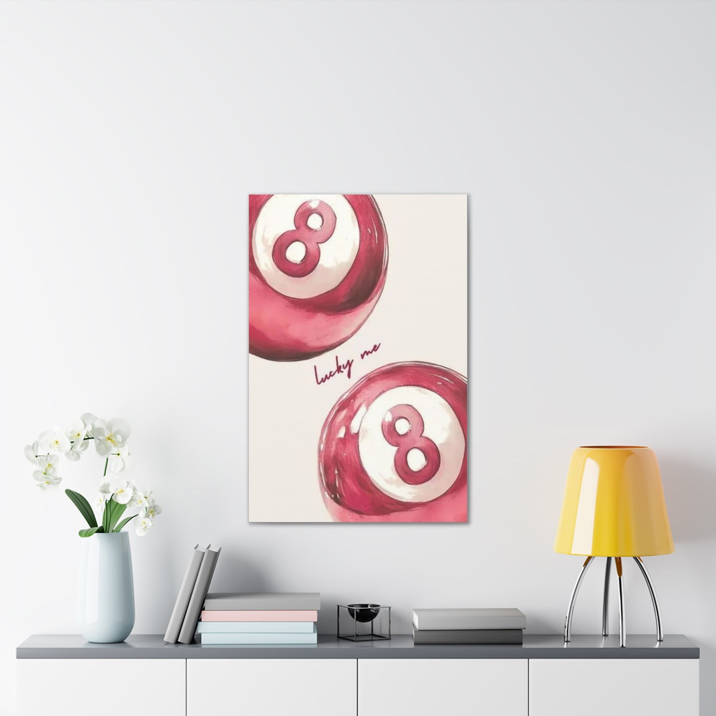 Lucky Me Pink 8-Ball Canvas Wall Art – Playful Retro Aesthetic Decor