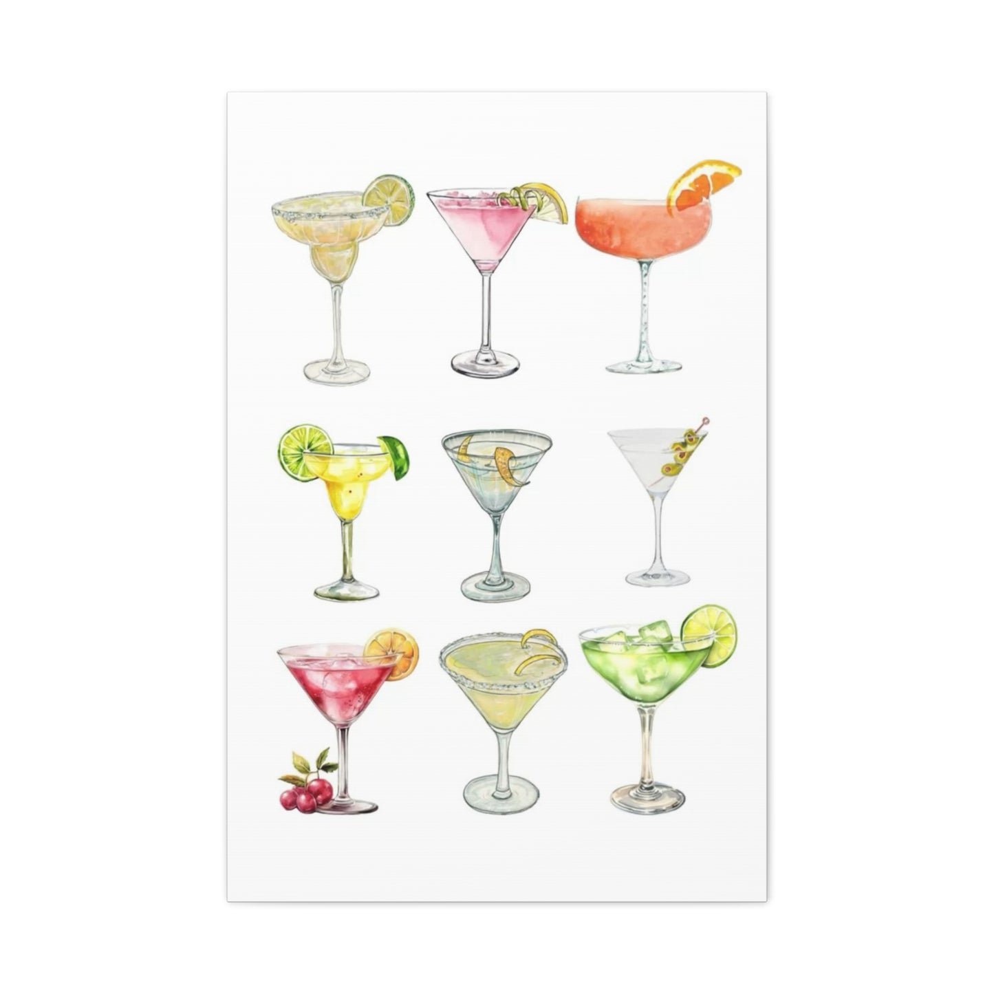 Chic Cocktail Art Canvas- 9 Classic Drinks | bar Cart & Kitchen Wall Art