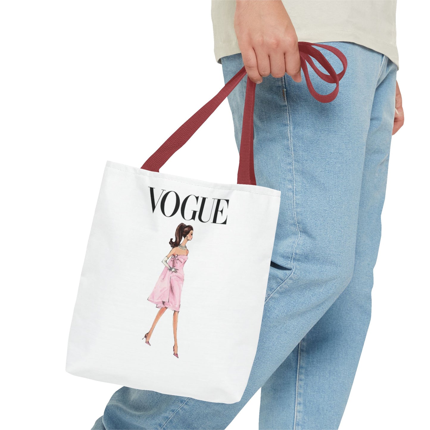 Vogue-Inspired Fashion Illustration Canvas Tote Bag – Chic Pink Dress Design