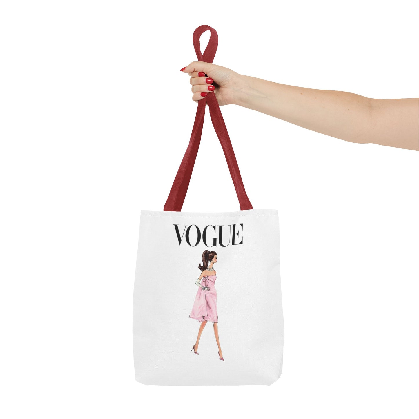 Vogue-Inspired Fashion Illustration Canvas Tote Bag – Chic Pink Dress Design