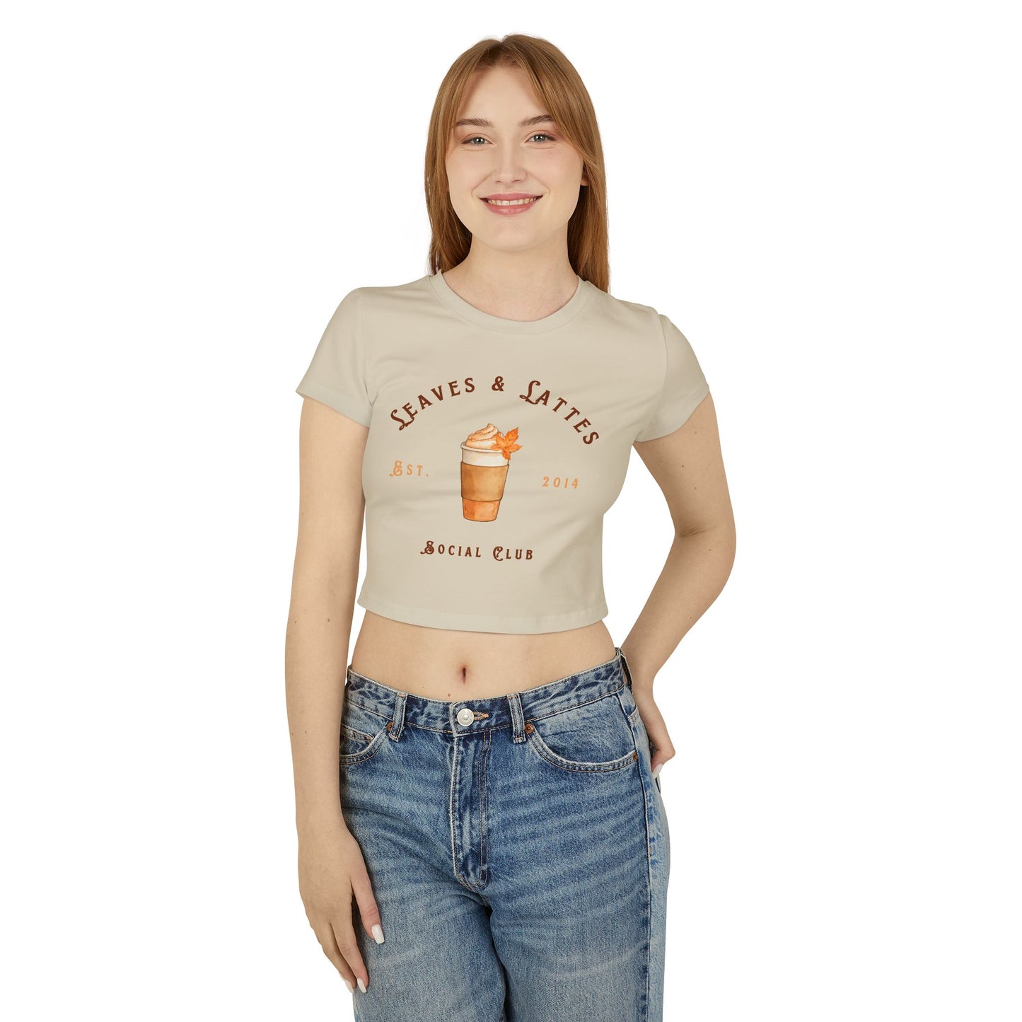 "Leaves & Lattes Social Club" - Aesthetic Fall Crop Top Tee