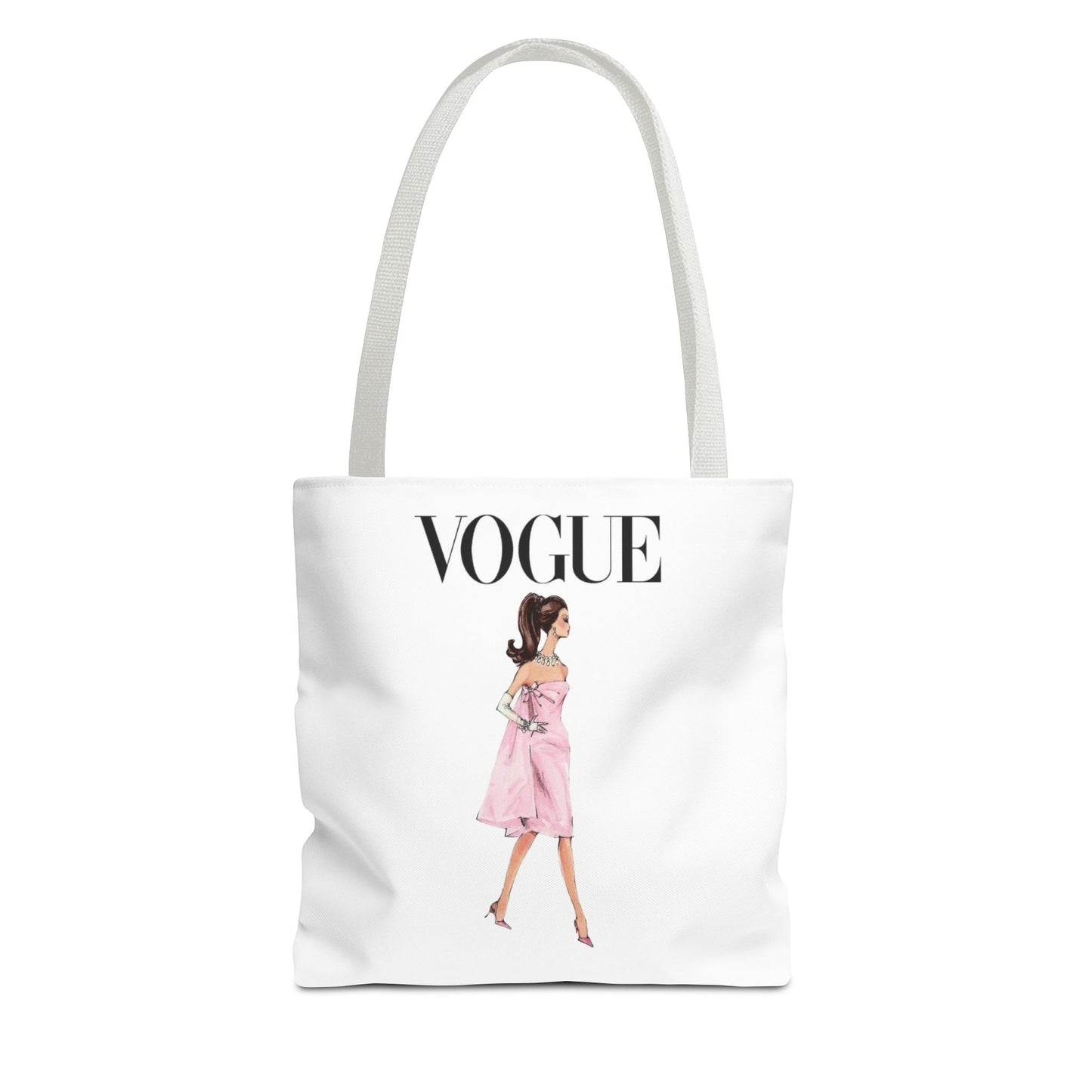 Vogue-Inspired Fashion Illustration Canvas Tote Bag – Chic Pink Dress Design