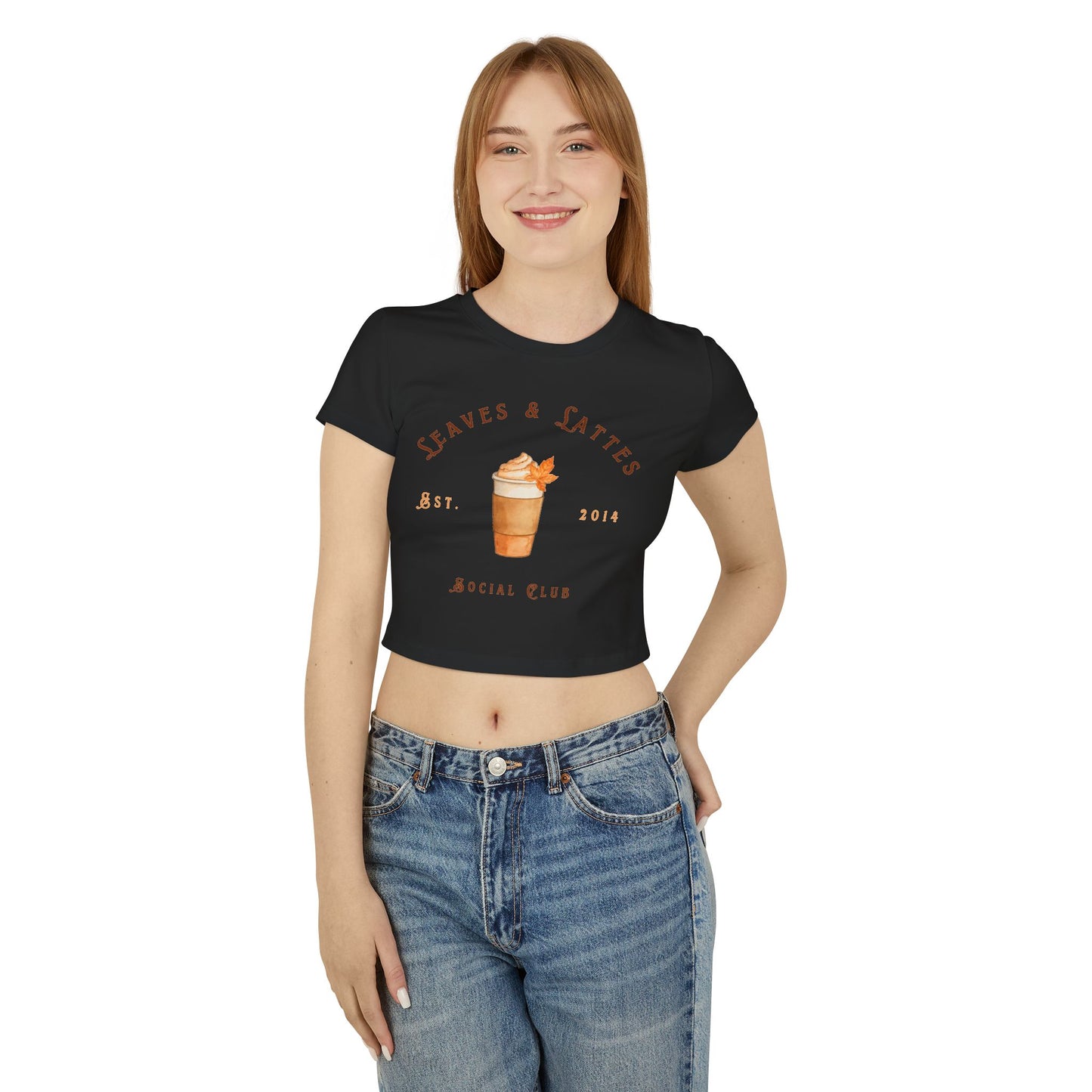 "Leaves & Lattes Social Club" - Aesthetic Fall Crop Top Tee