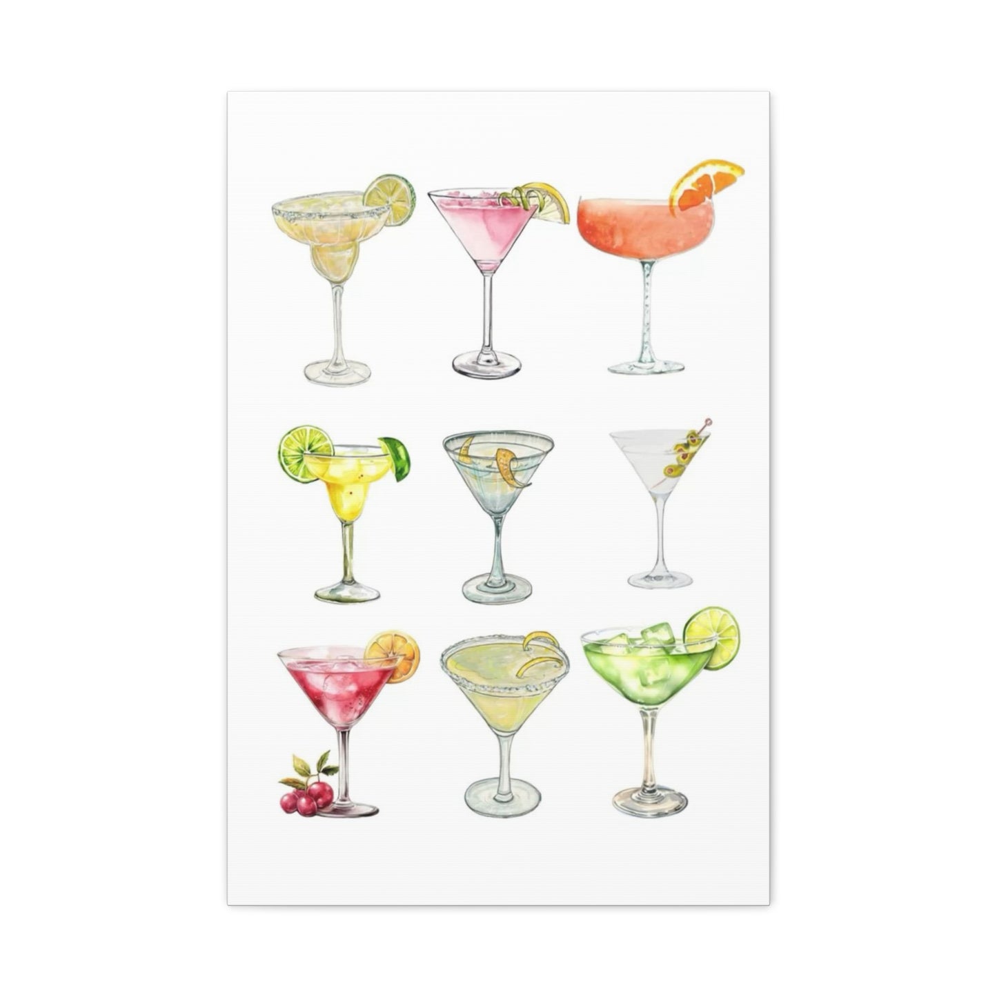 Chic Cocktail Art Canvas- 9 Classic Drinks | bar Cart & Kitchen Wall Art
