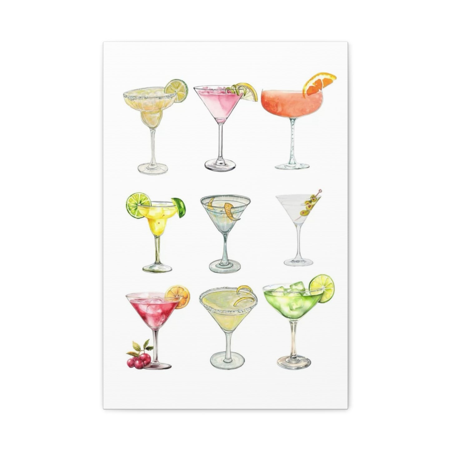 Chic Cocktail Art Canvas- 9 Classic Drinks | bar Cart & Kitchen Wall Art