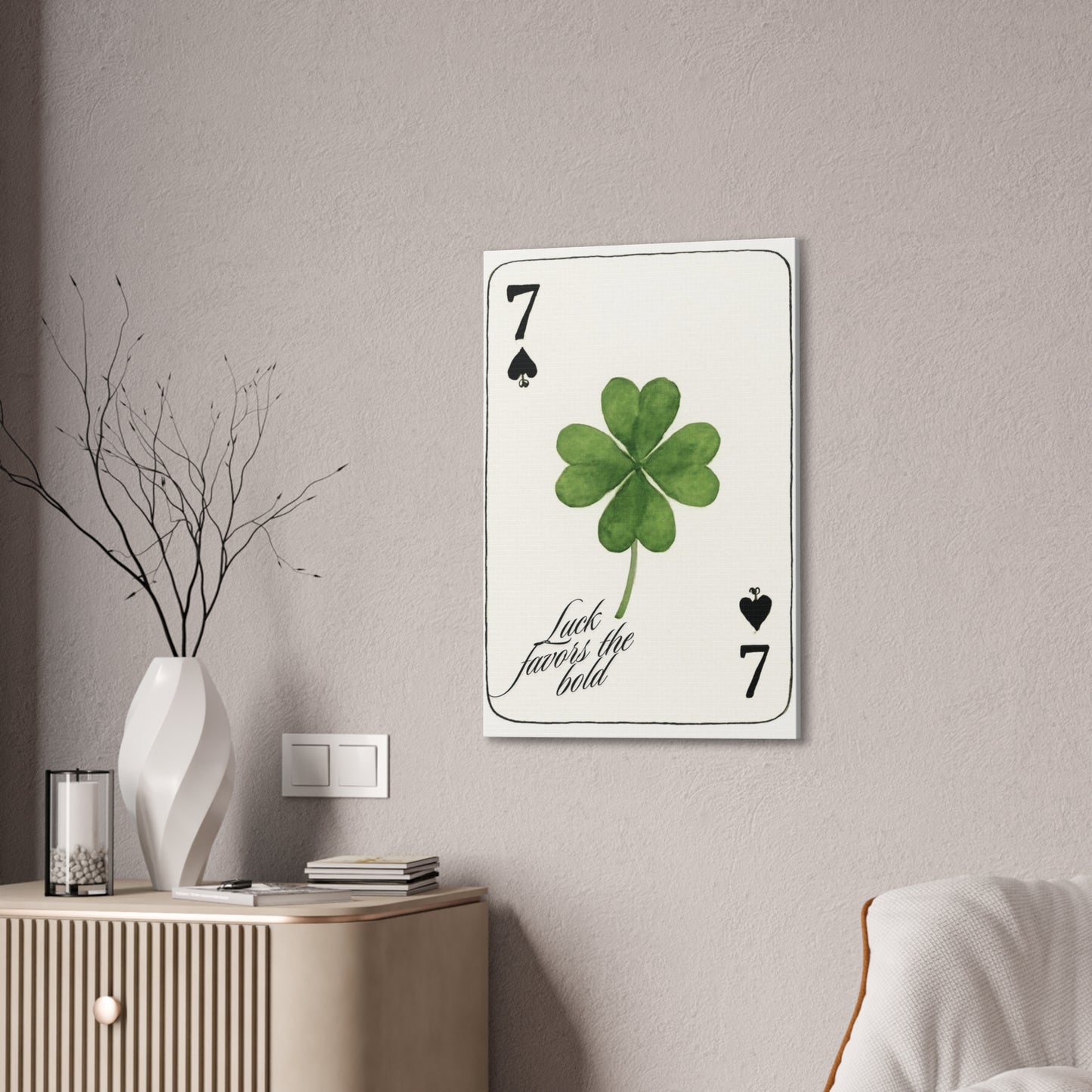 "Luck Favors the Bold" – 7 of Spades Clover Wall Art Print, Home Decor