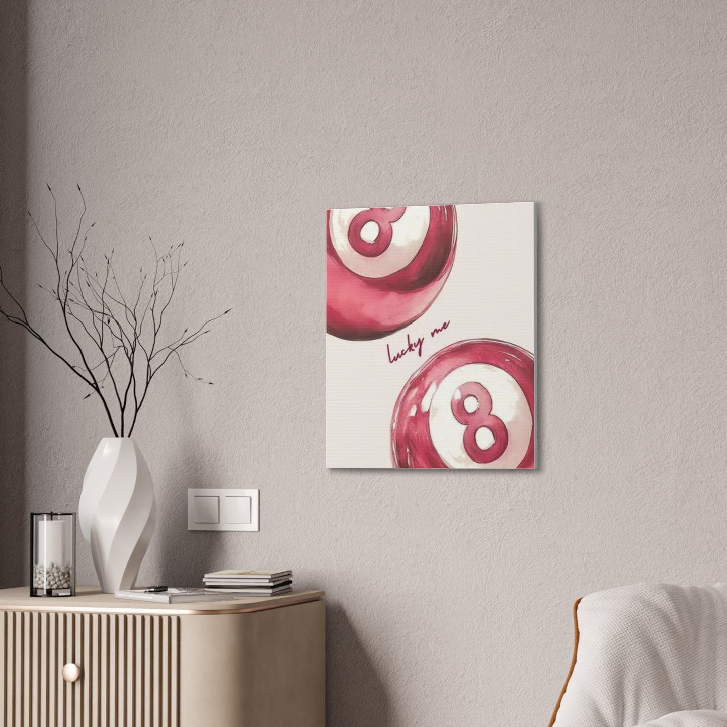 Lucky Me Pink 8-Ball Canvas Wall Art – Playful Retro Aesthetic Decor