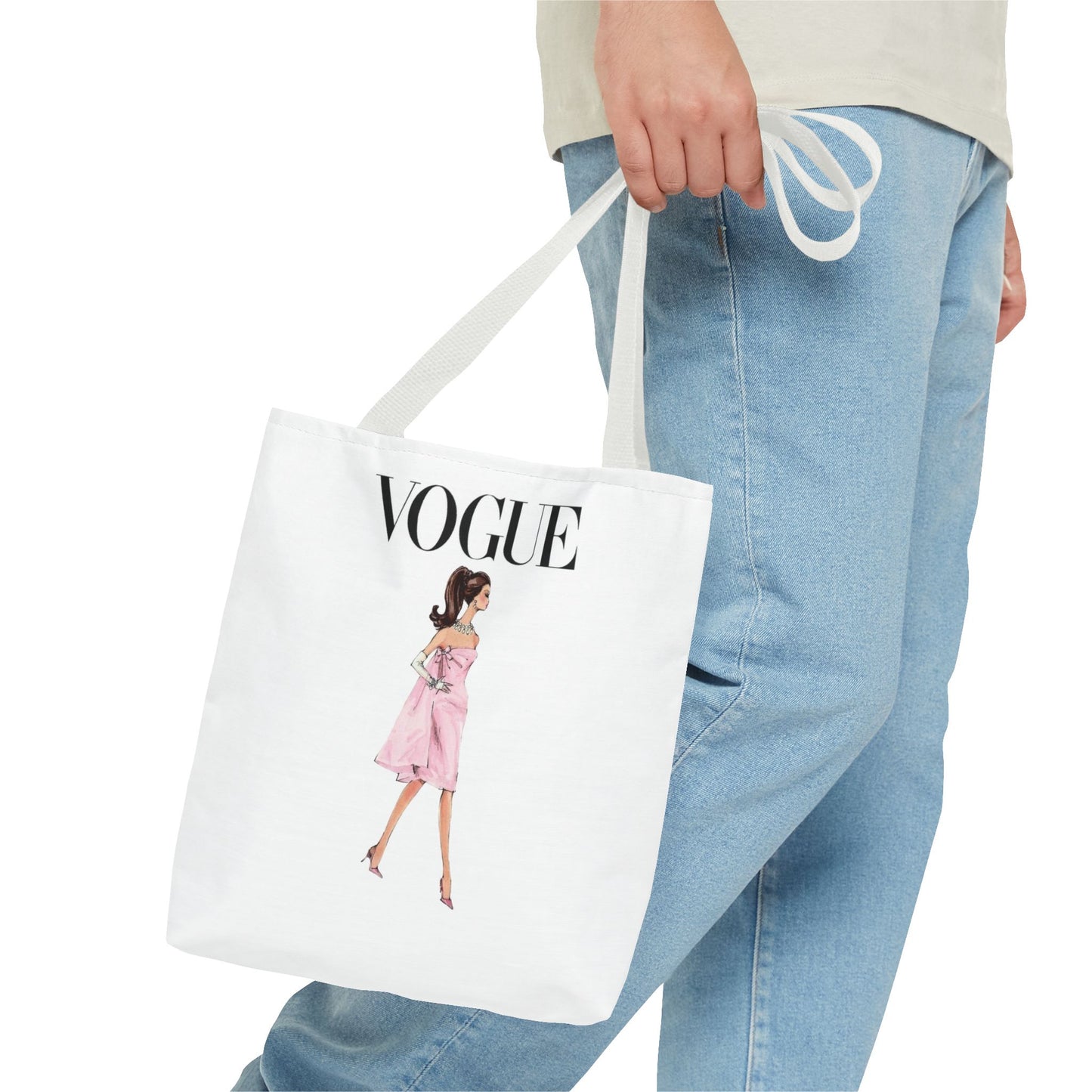 Vogue-Inspired Fashion Illustration Canvas Tote Bag – Chic Pink Dress Design