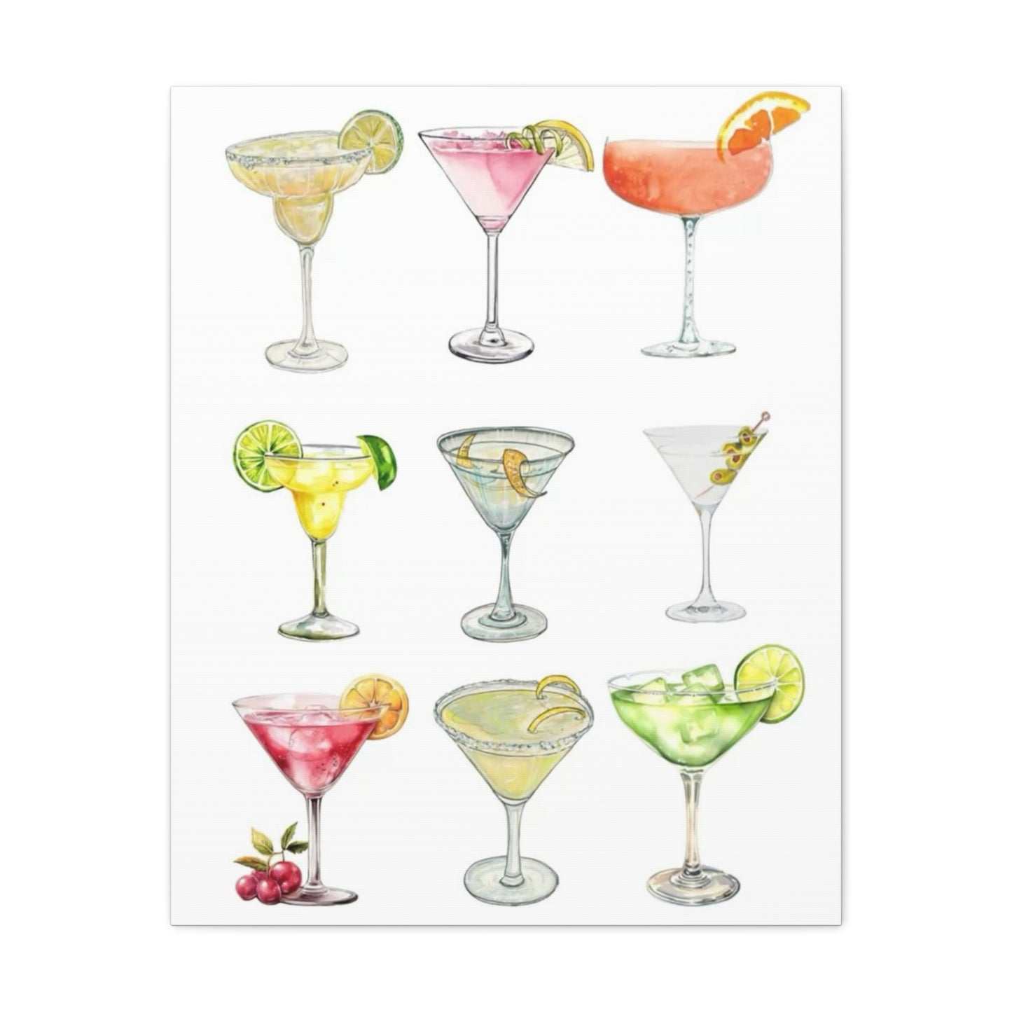 Chic Cocktail Art Canvas- 9 Classic Drinks | bar Cart & Kitchen Wall Art