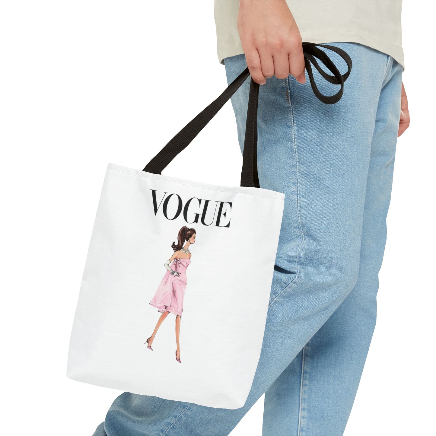 Vogue-Inspired Fashion Illustration Canvas Tote Bag – Chic Pink Dress Design