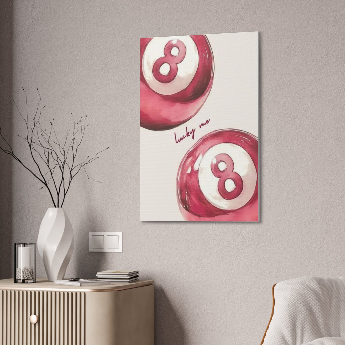 Lucky Me Pink 8-Ball Canvas Wall Art – Playful Retro Aesthetic Decor