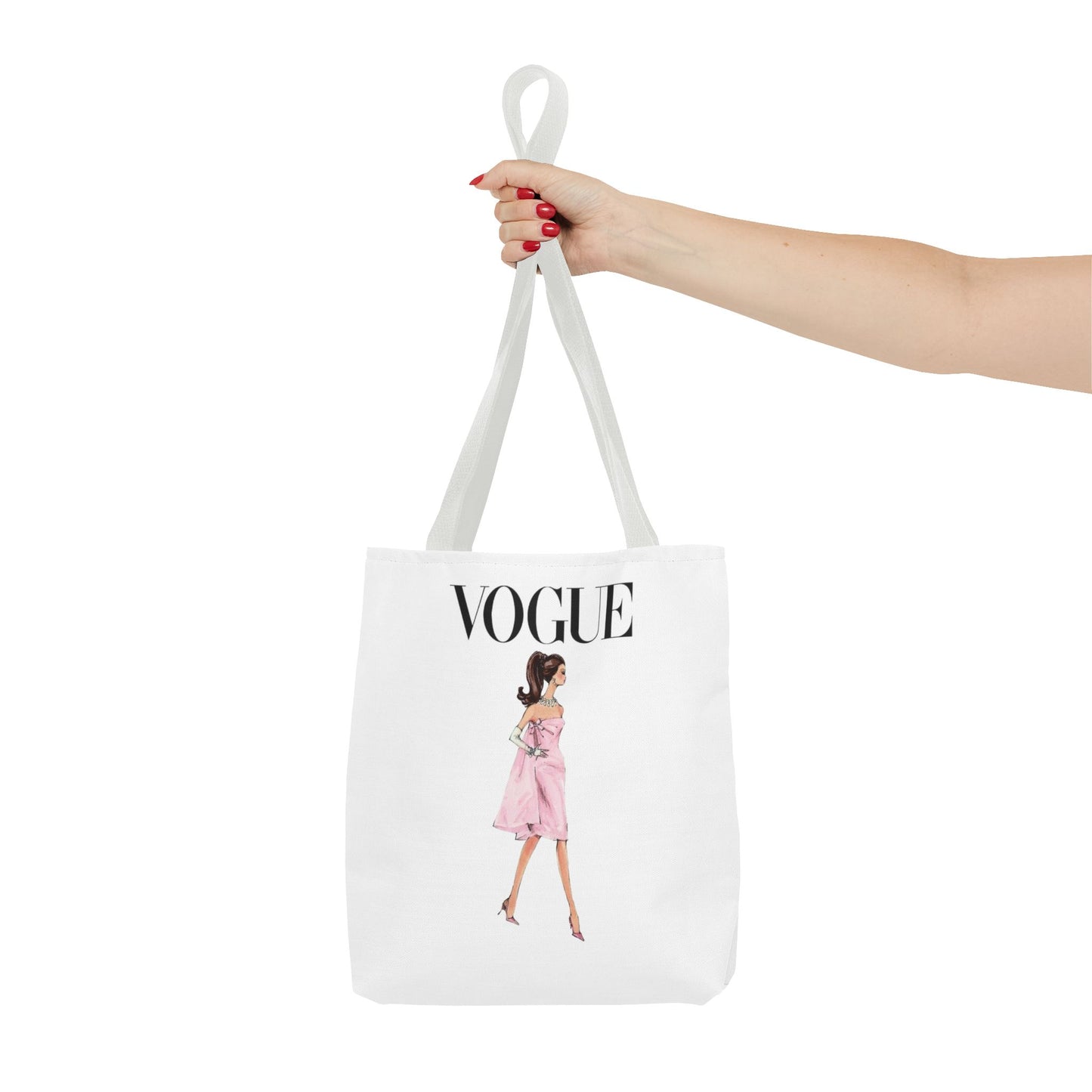 Vogue-Inspired Fashion Illustration Canvas Tote Bag – Chic Pink Dress Design