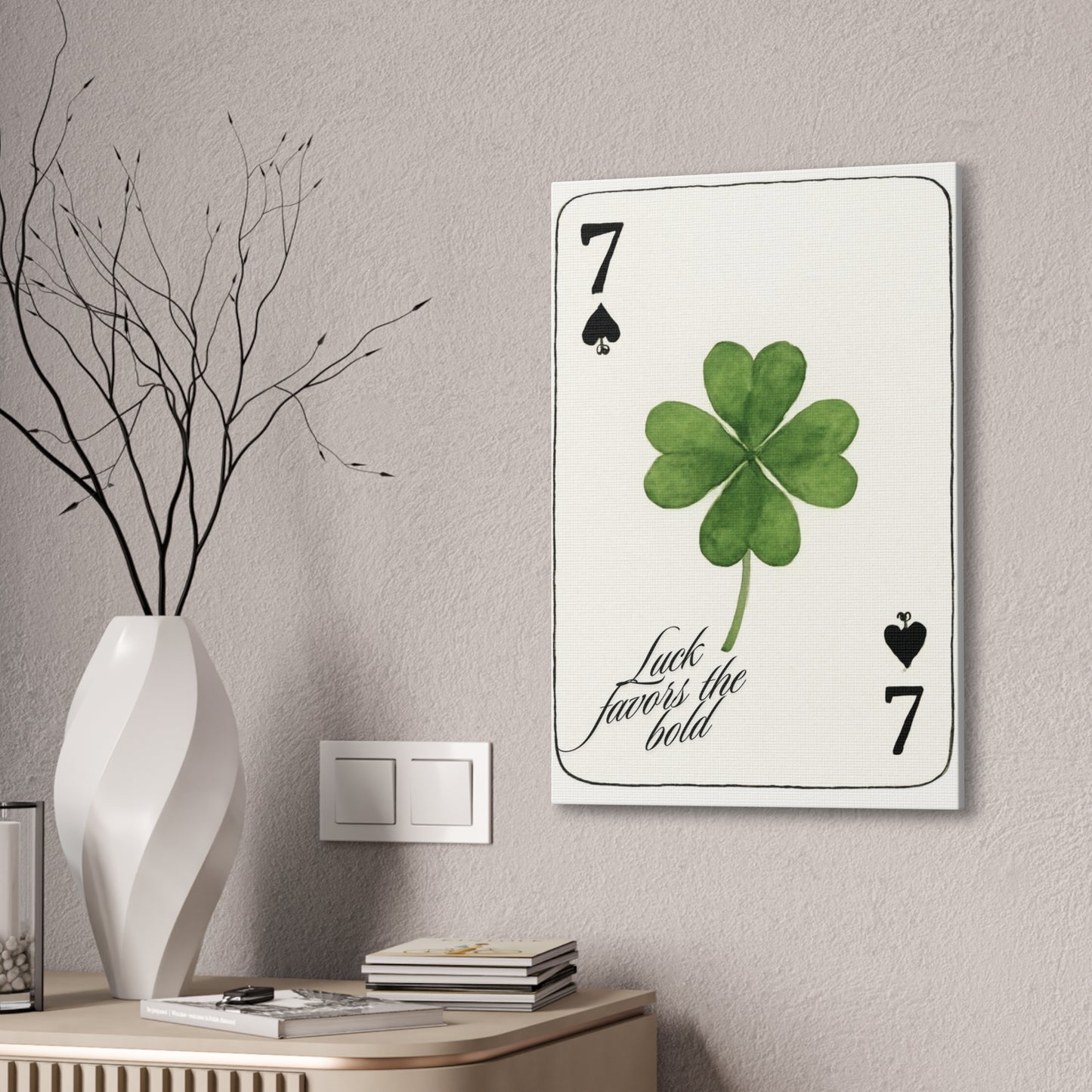 "Luck Favors the Bold" – 7 of Spades Clover Wall Art Print, Home Decor