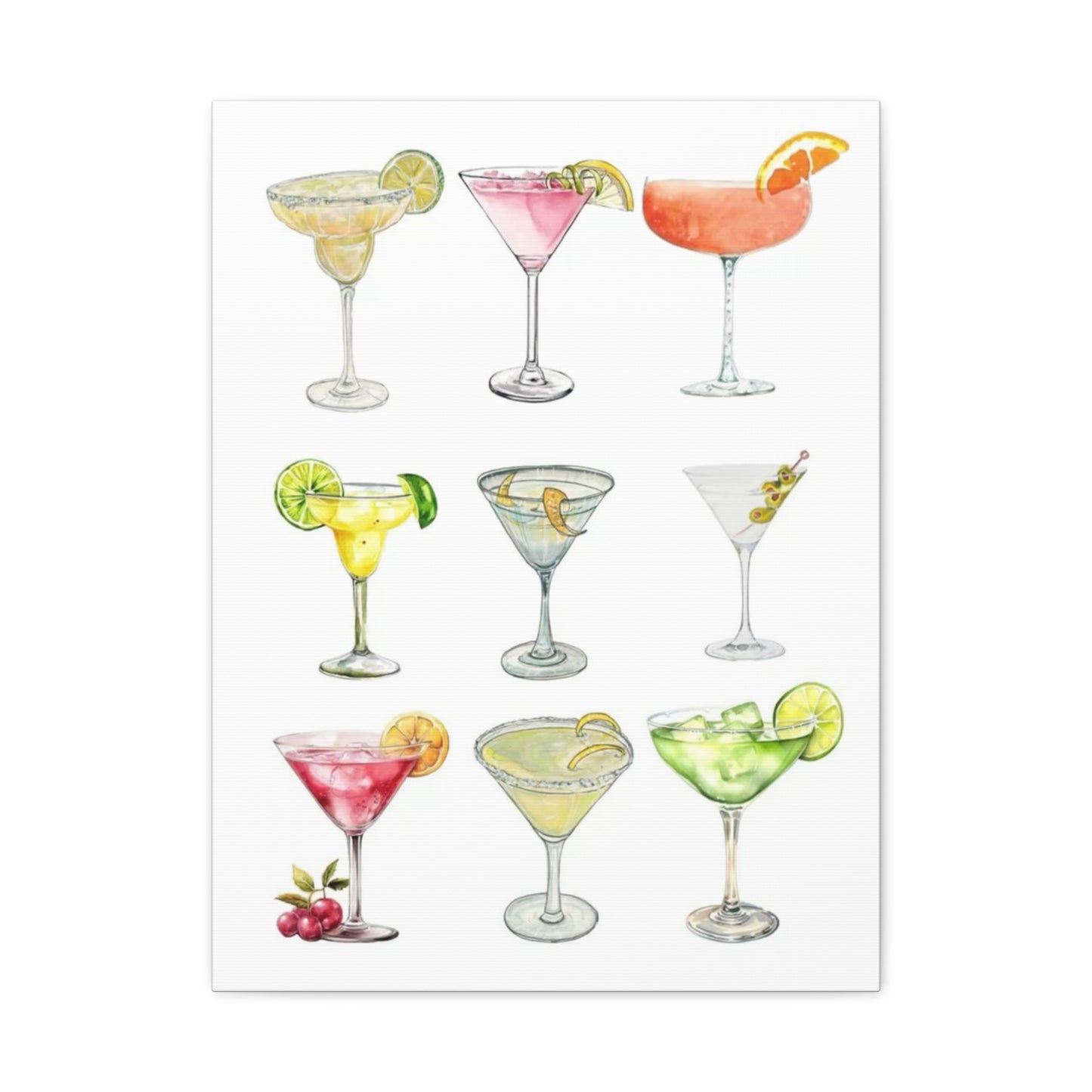 Chic Cocktail Art Canvas- 9 Classic Drinks | bar Cart & Kitchen Wall Art