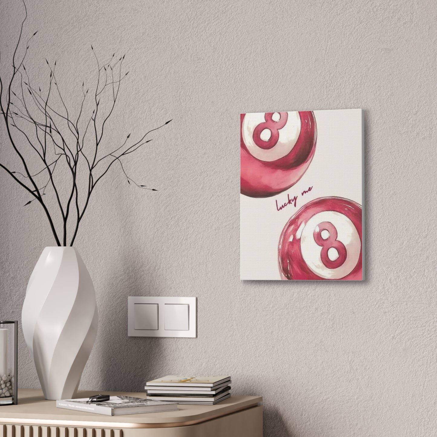 Lucky Me Pink 8-Ball Canvas Wall Art – Playful Retro Aesthetic Decor