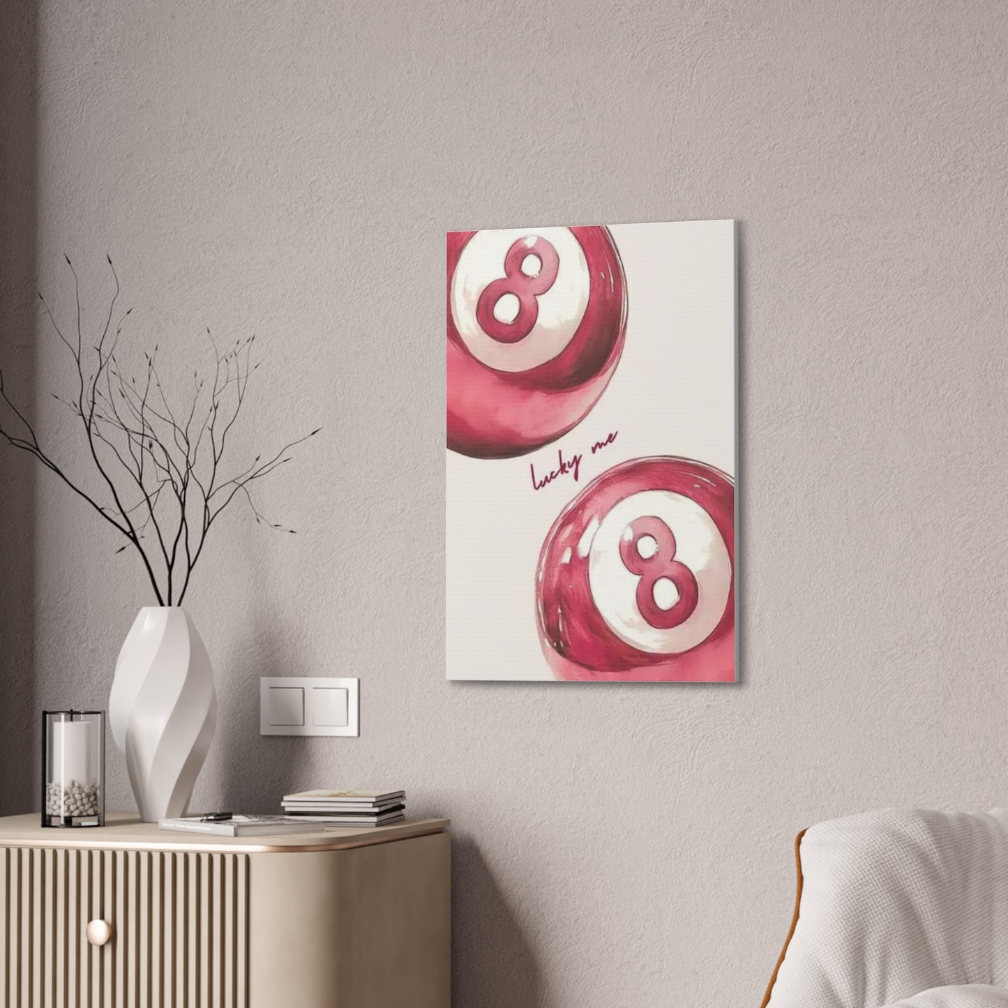 Lucky Me Pink 8-Ball Canvas Wall Art – Playful Retro Aesthetic Decor