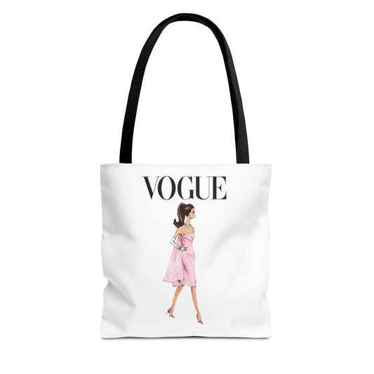 Vogue-Inspired Fashion Illustration Canvas Tote Bag – Chic Pink Dress Design