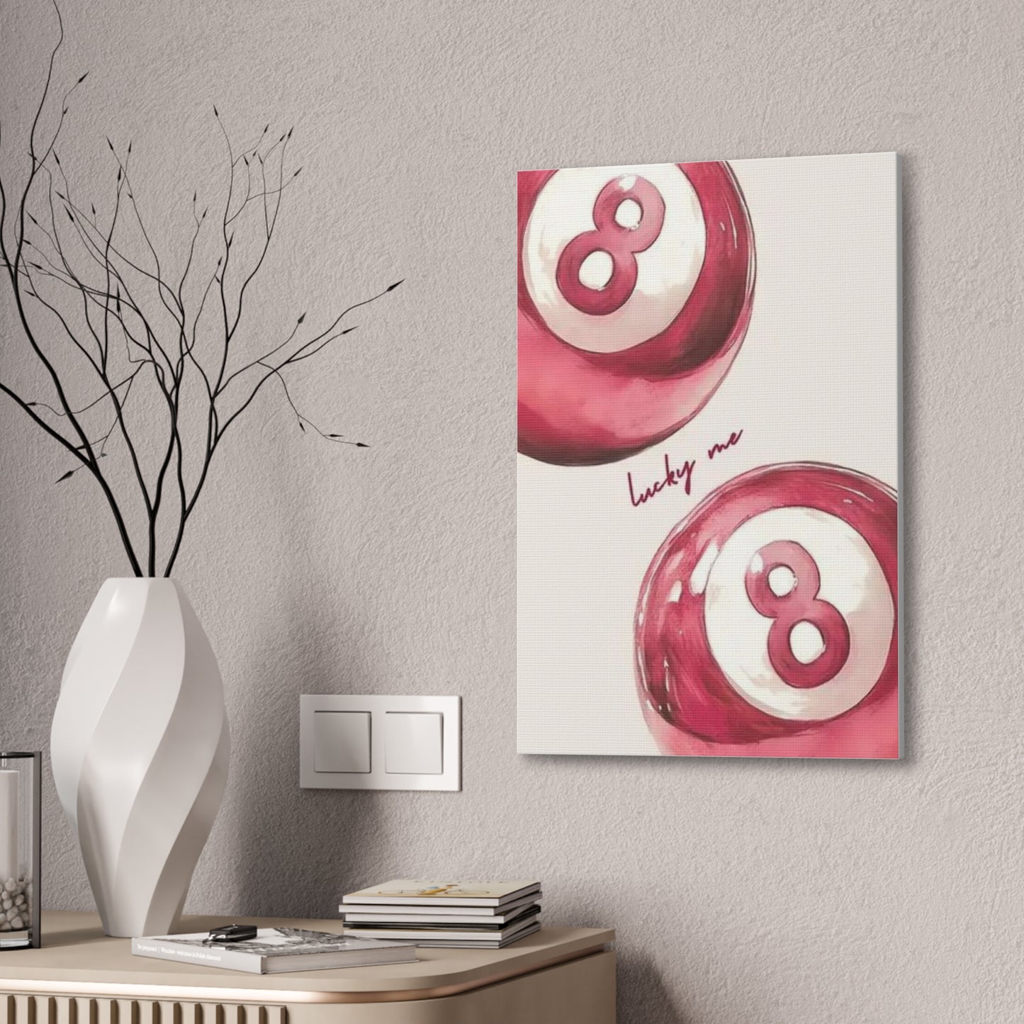 Lucky Me Pink 8-Ball Canvas Wall Art – Playful Retro Aesthetic Decor