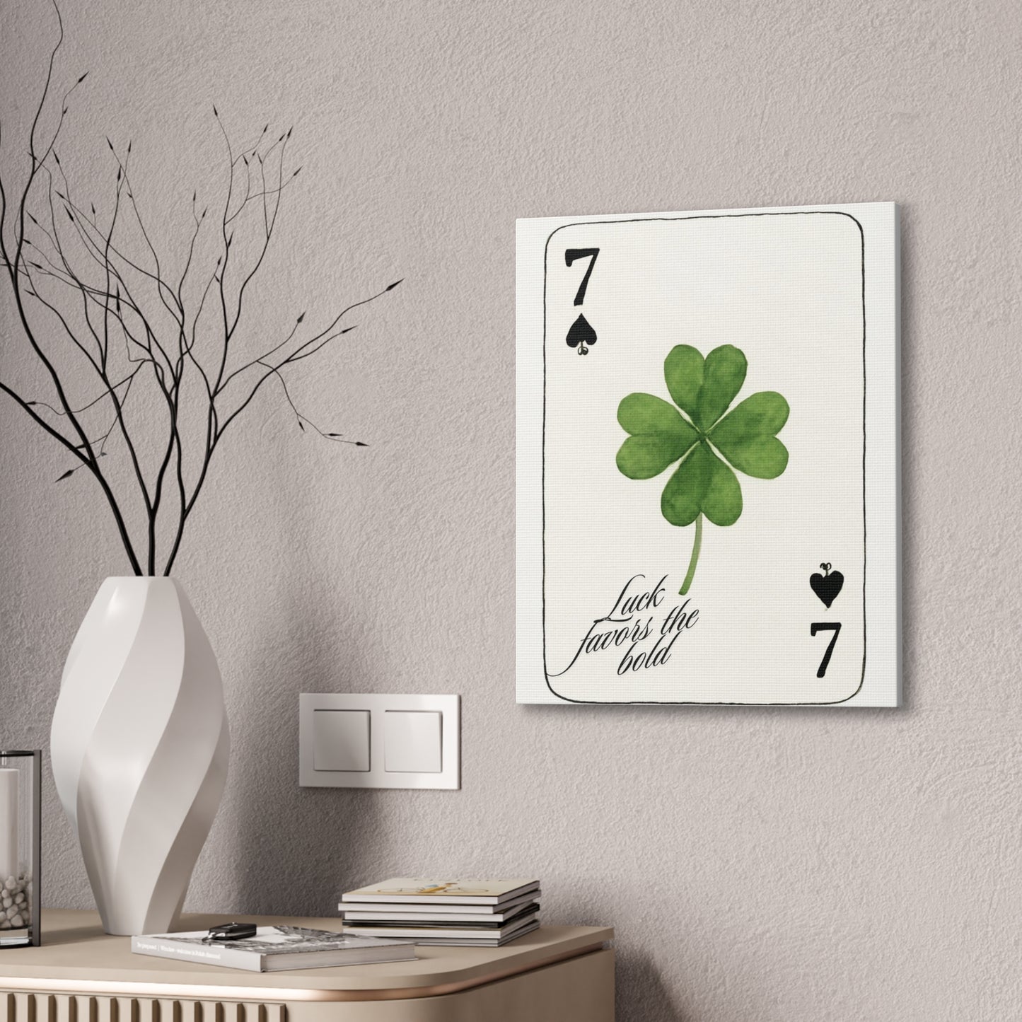 "Luck Favors the Bold" – 7 of Spades Clover Wall Art Print, Home Decor